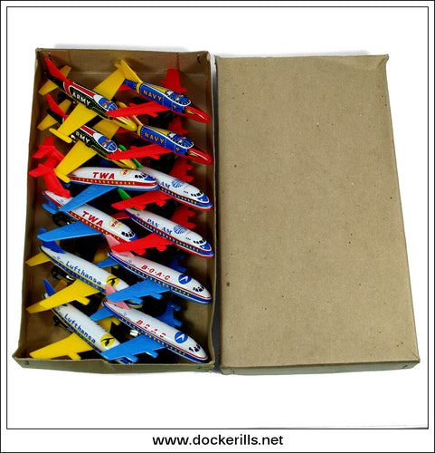Airliners and Fighter Planes Trade Box, Vintage Tin Toy, Saito, Japan.