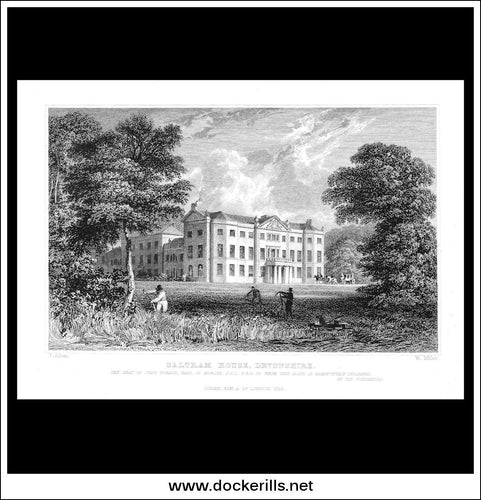 Saltram House,  Devonshire, England. Antique Print, Steel Engraving 1832.