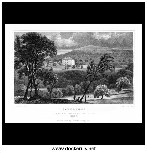 Sandlands, Kent, England. Antique Print, Steel Engraving 1829.