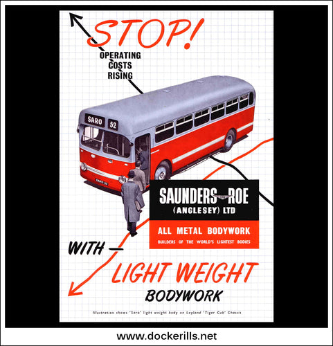 Saunders Roe Single-Deck Bus. Saro. Original Vintage Advert From January, 1952.