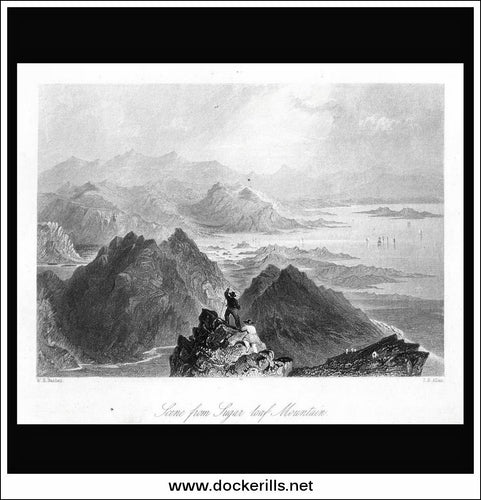 Scene From Sugar Loaf Mountain, Co. Wicklow, Ireland. Antique Print, Steel Engraving 1840.