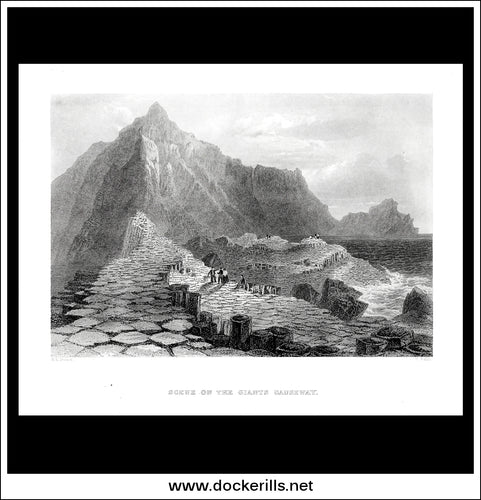 Scene On The Giants Causeway, Co. Antrim, Ireland. Antique Print, Steel Engraving c. 1840.