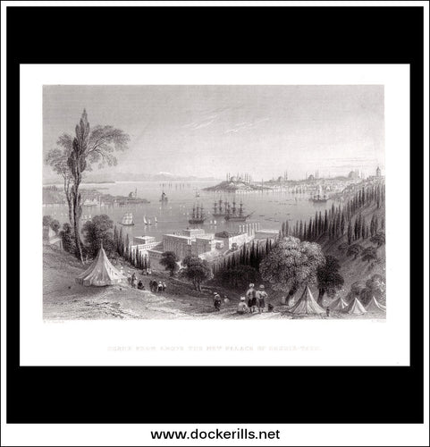 Scene From Above The New Palace Of Beshik-Tash, Istanbul, Turkey. Antique Print, Steel Engraving 1838.