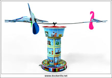 Airport Control Tower Nr. 5100. Vintage Tin Plate Novelty Carousel Toy, Schopper, West Germany 1.
