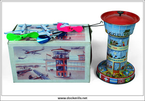 Airport Control Tower Nr. 5100. Vintage Tin Plate Novelty Carousel Toy, Schopper, West Germany 3.