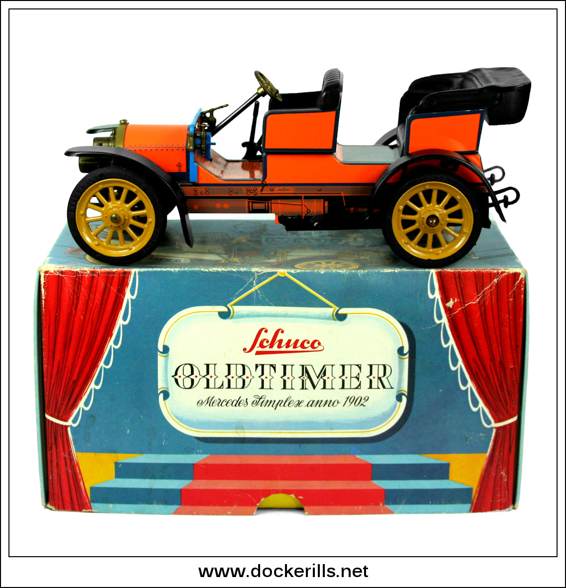 1902 Mercedes Simplex Oldtimer Car. Vintage Tin Plate Clockwork Toy,  Schuco, Germany.