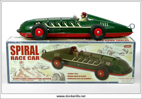 Spiral Race Car. Tin Plate Toy Racing Car, Schylling USA/China. Recent reproduction (2010) 