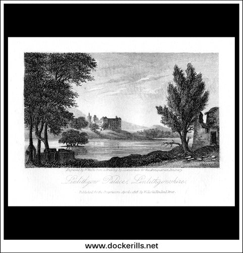 Linlithgow Palace, Linlithgowshire, Scotland. Antique Print, Copper Plate Engraving 1818.