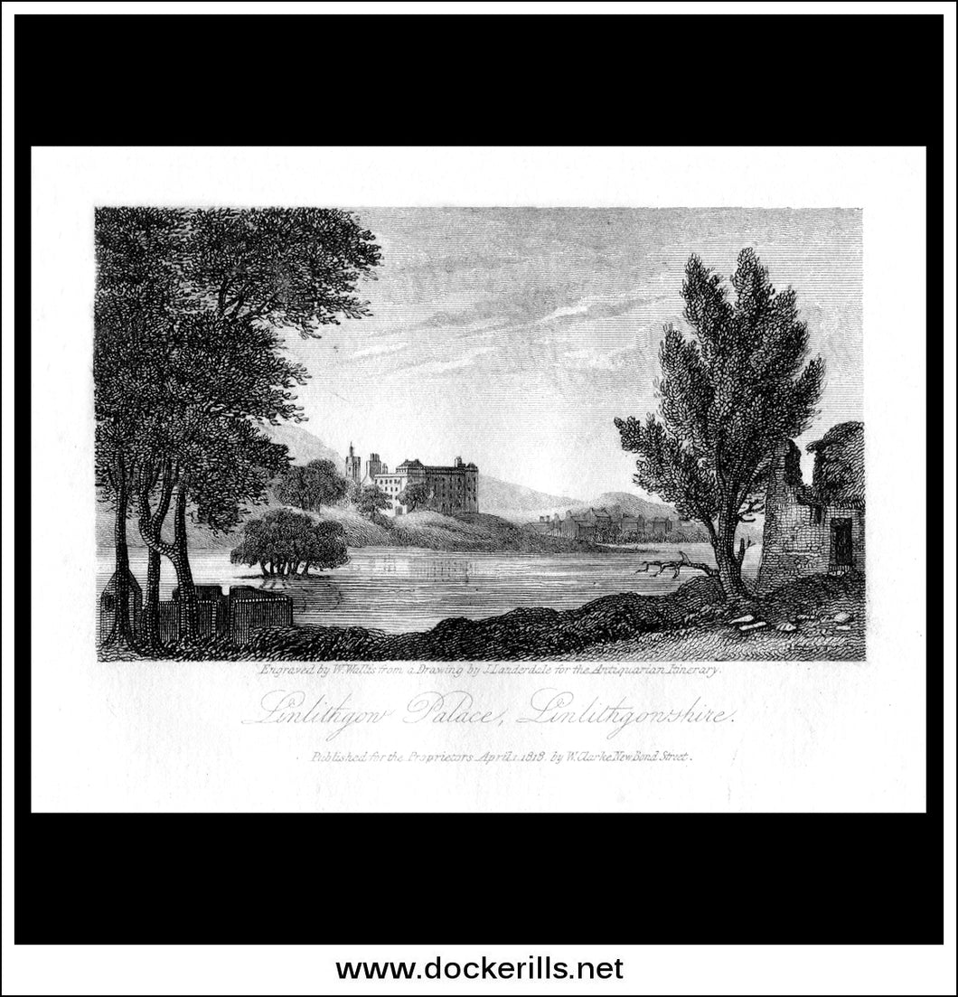 Linlithgow Palace, Linlithgowshire, Scotland. Antique Print, Copper Plate Engraving 1818.