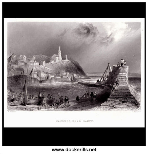 Macduff Near Banff, Banffshire, Scotland. Antique Print, Steel Engraving 1840.