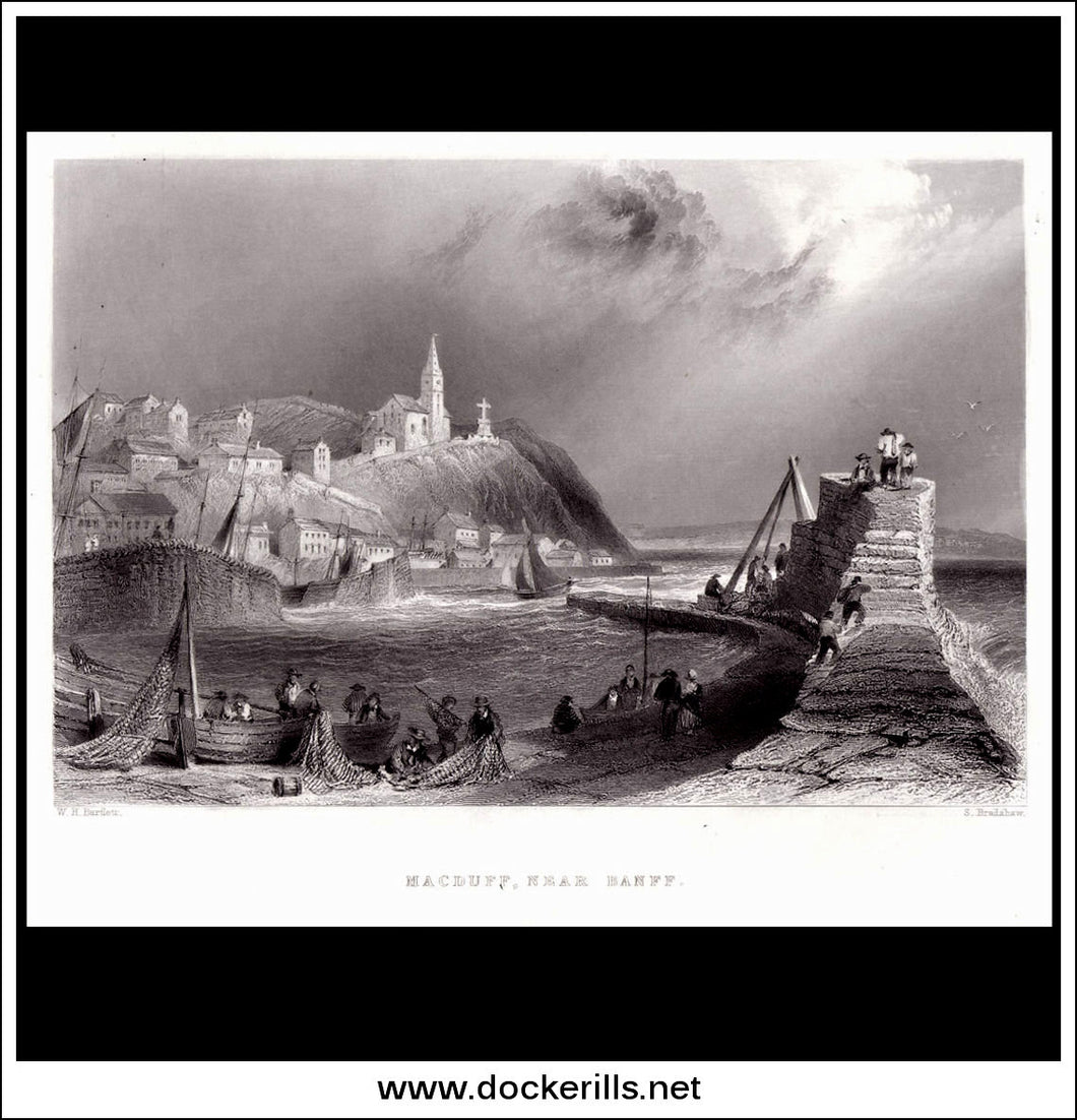 Macduff Near Banff, Banffshire, Scotland. Antique Print, Steel Engraving 1840.