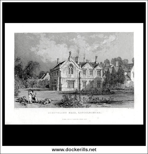 Scrivelsby Hall, Lincolnshire, England. Antique Print, Steel Engraving 1837.