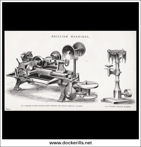 Shanks Patent Drilling Machines. Antique Print, Lithograph c. 1880.