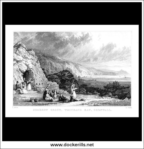 Antique Print Sharrow Grott, Whitsand Bay, Cornwall, England. Steel Engraving c. 1830.