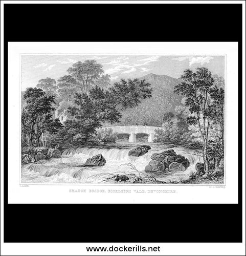 Shaugh Bridge, Bickleigh Vale, Devonshire, England. Antique Print, Steel Engraving c. 1830.