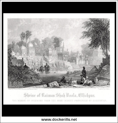 Shrine Of Raiman Shah Doola, Ellichpur, India. Antique Print, Steel Engraving 1840.