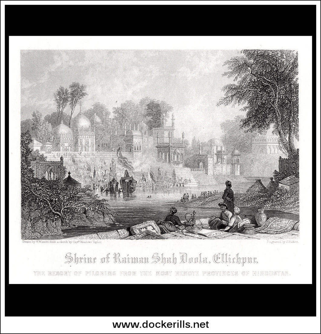 Shrine Of Raiman Shah Doola, Ellichpur, India. Antique Print, Steel Engraving 1840.