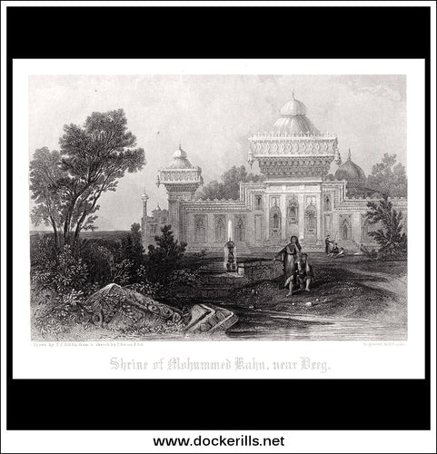 Shrine of Mohammed Kahn, Near Deeg, India. Antique Print, Steel Engraving 1840.