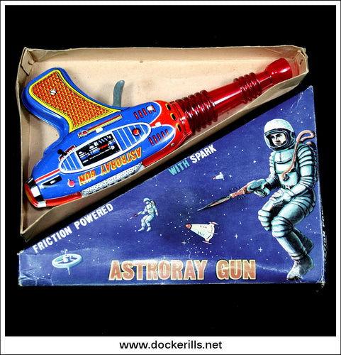 Astroray Gun. Vintage Tin Plate Toy Space Ray Gun, Shudo, Japan. Triangular Box 1.