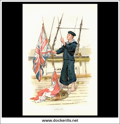 Signalling, Her Majesty's Navy. Antique Print c. 1890.