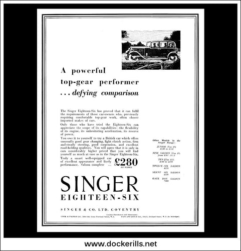 Singer Eighteen-Six Saloon. Original Vintage Advert From April 27th, 1932.