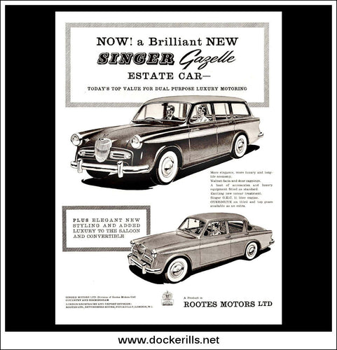 Singer Gazelle Estate Car And Saloon. Original Vintage Advert From October 19th, 1957.