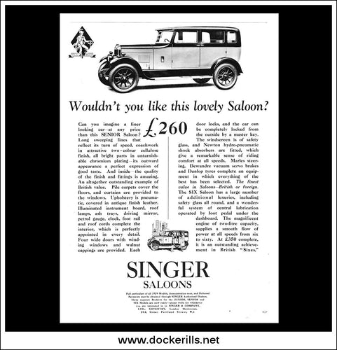 Singer Saloons. Original Vintage Advert From Januuary 19th, 1929.