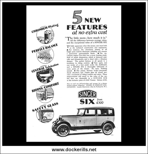 Singer Six Saloon. Original Vintage Advert From February 2nd, 1929.