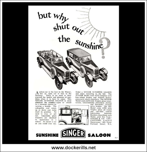 Singer Sunshine Saloon. Original Vintage Advert From March 16th, 1929.