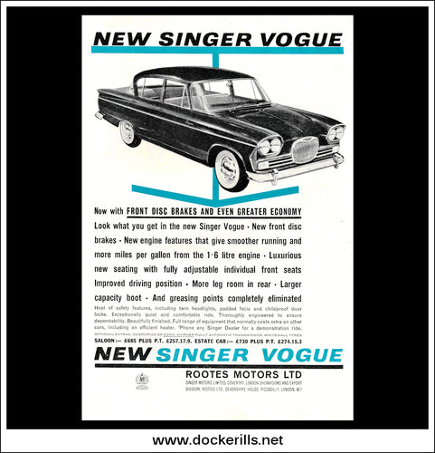 New Singer Vogue. Original Vintage Advert From June 1962.