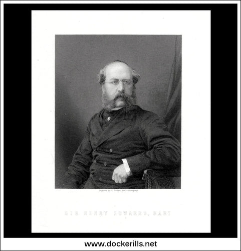Sir Henry Edwards Bart. Antique Print, Steel Engraving c. 1880.. Antique Print, Steel Engraving c. 1880.
