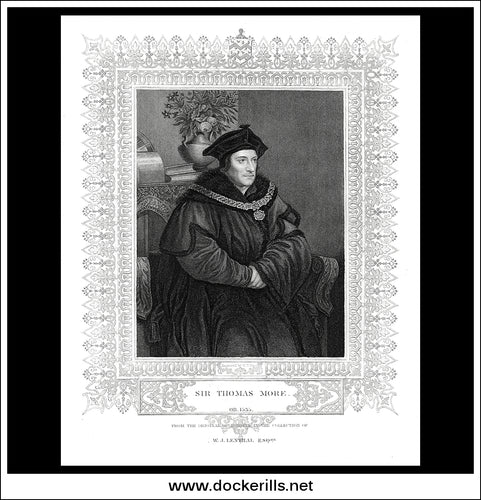 Sir Thomas Moore. Antique Print, Steel Engraving c. 1850.