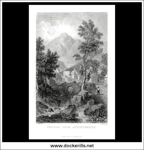 Skiddaw, From Applethwaite, Cumberland, England. Antique Print, Steel Engraving 1833.