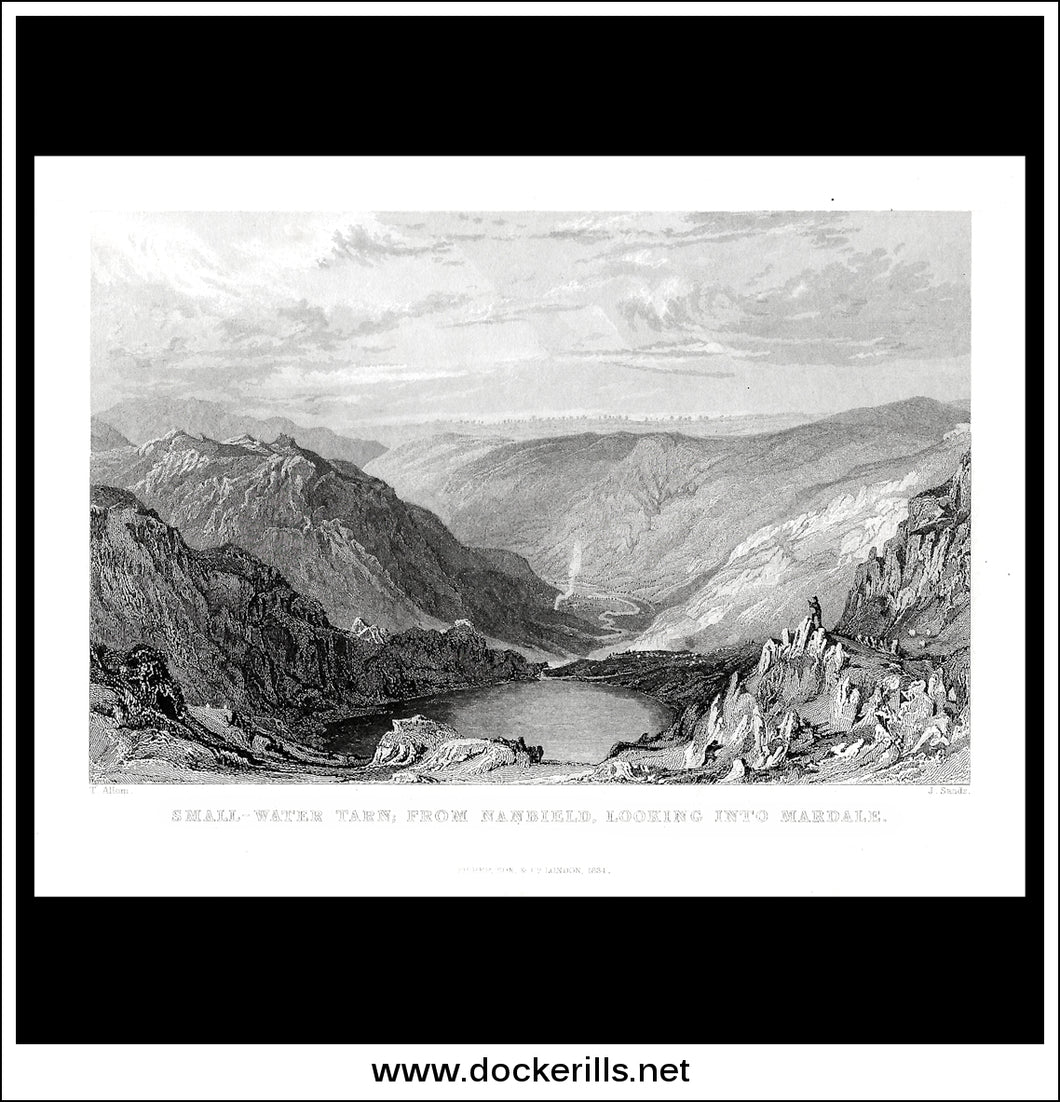 Small-Water Tarn, From Nanbield, Looking Into Mardale, Westmoreland, England. Antique Print, Steel Engraving 1834.