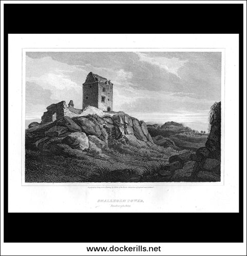 Smallholm Tower, Roxburghshire, Scotland. Antique Print, Copper Plate Engraving 1815
