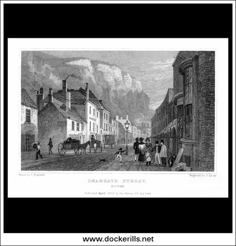 Snargate Street, Dovor (Dover), Kent, England. Antique Print, Steel Engraving 1832.