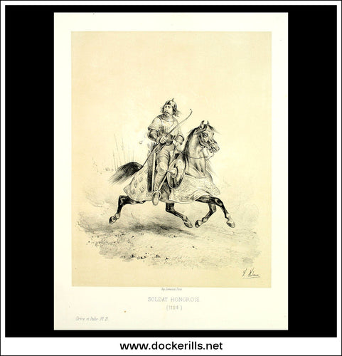 Soldat Hongrois (Hungarian Soldier) 1124. Antique Print, Lithograph 1859. Victor Adam.