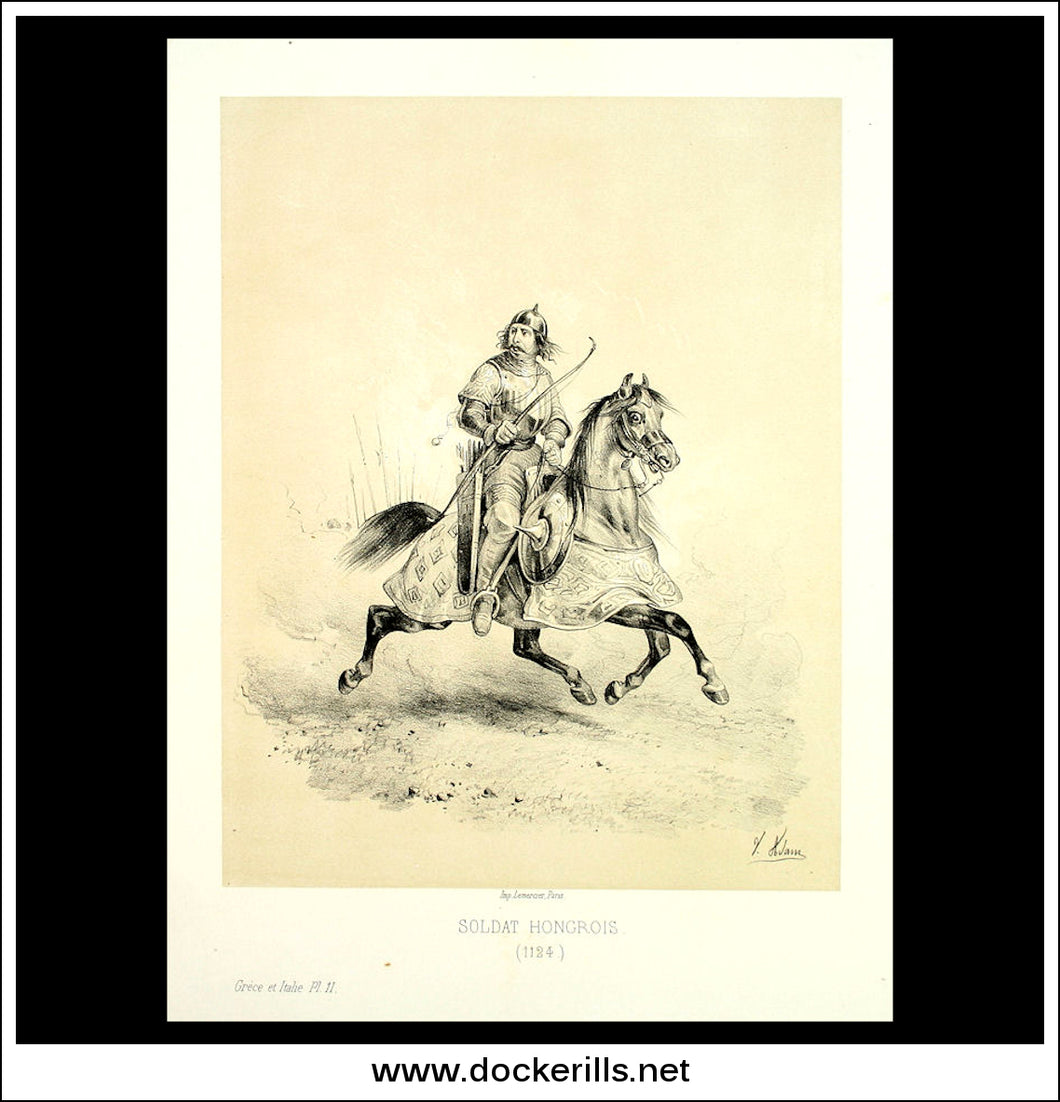 Soldat Hongrois (Hungarian Soldier) 1124. Antique Print, Lithograph 1859. Victor Adam.