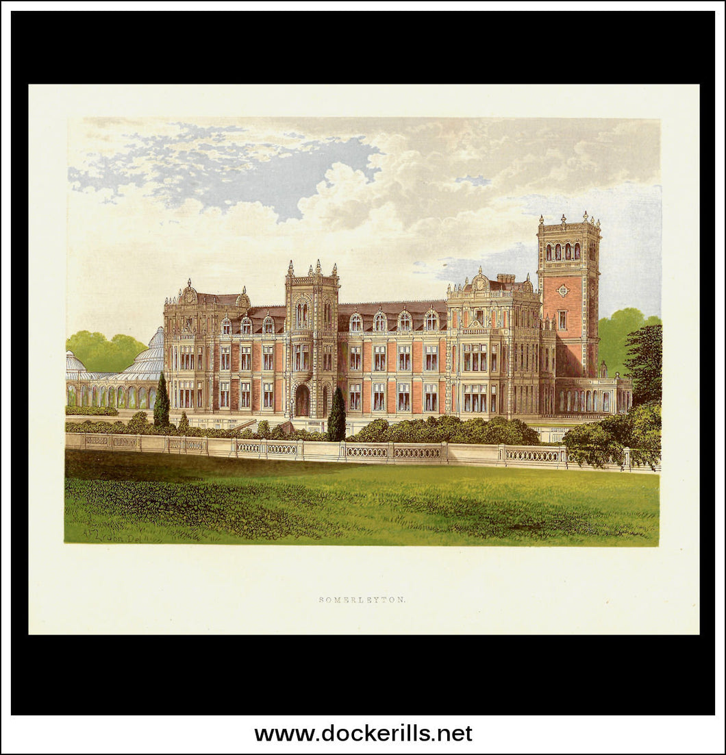 Somerleyton, Near Lowestoft, Suffolk, England. Antique Print, Chromoxylograph 1880.