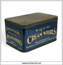 Sovereign Cream Whirls Tin, Sovereign Confectionary Co., Lowton, Lancs. Vintage Advertising Tin 2.