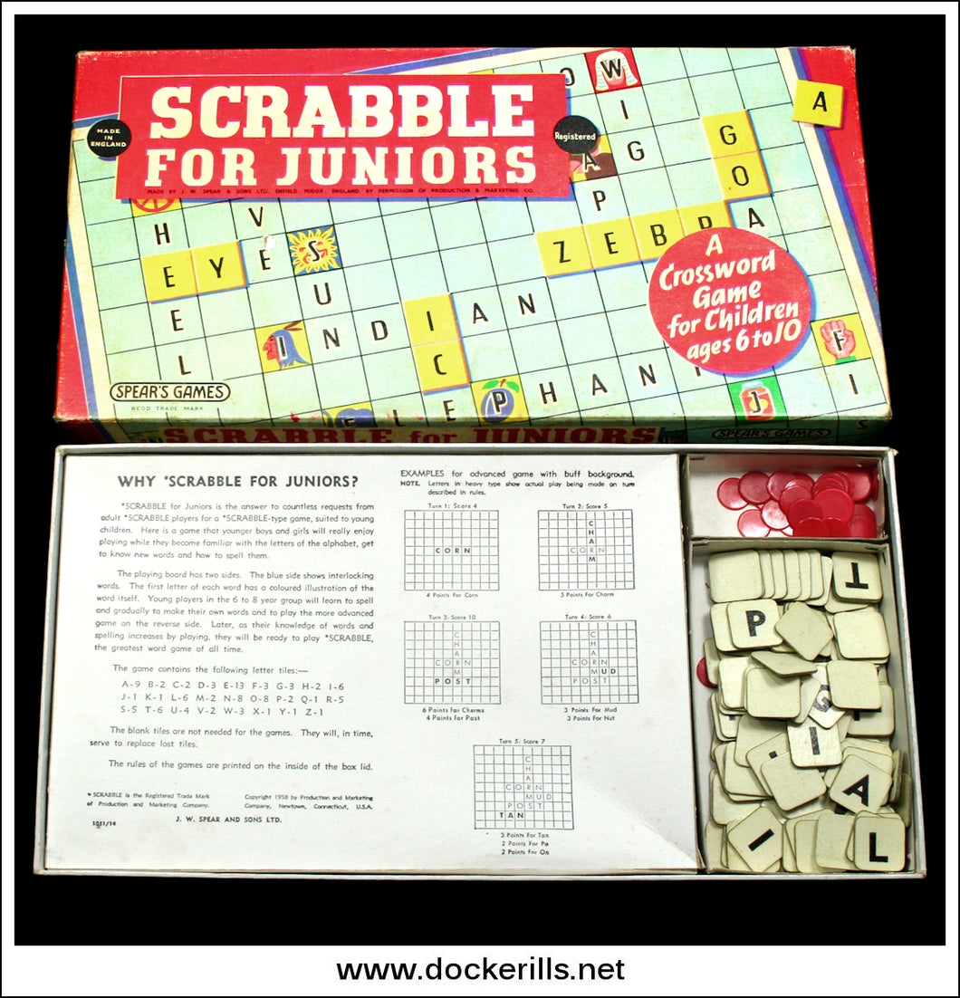 Scrabble For Juniors, Spear's Games / J.W. Spear & Sons Ltd. Vintage Board Game 1.