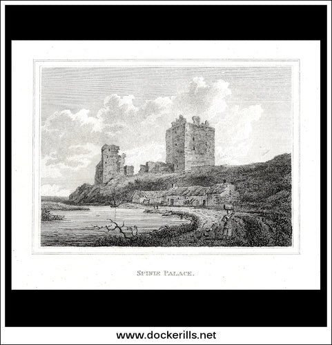 Spinie Palace, Moray, Scotland. Antique Print, Copper Plate Engraving 1806.