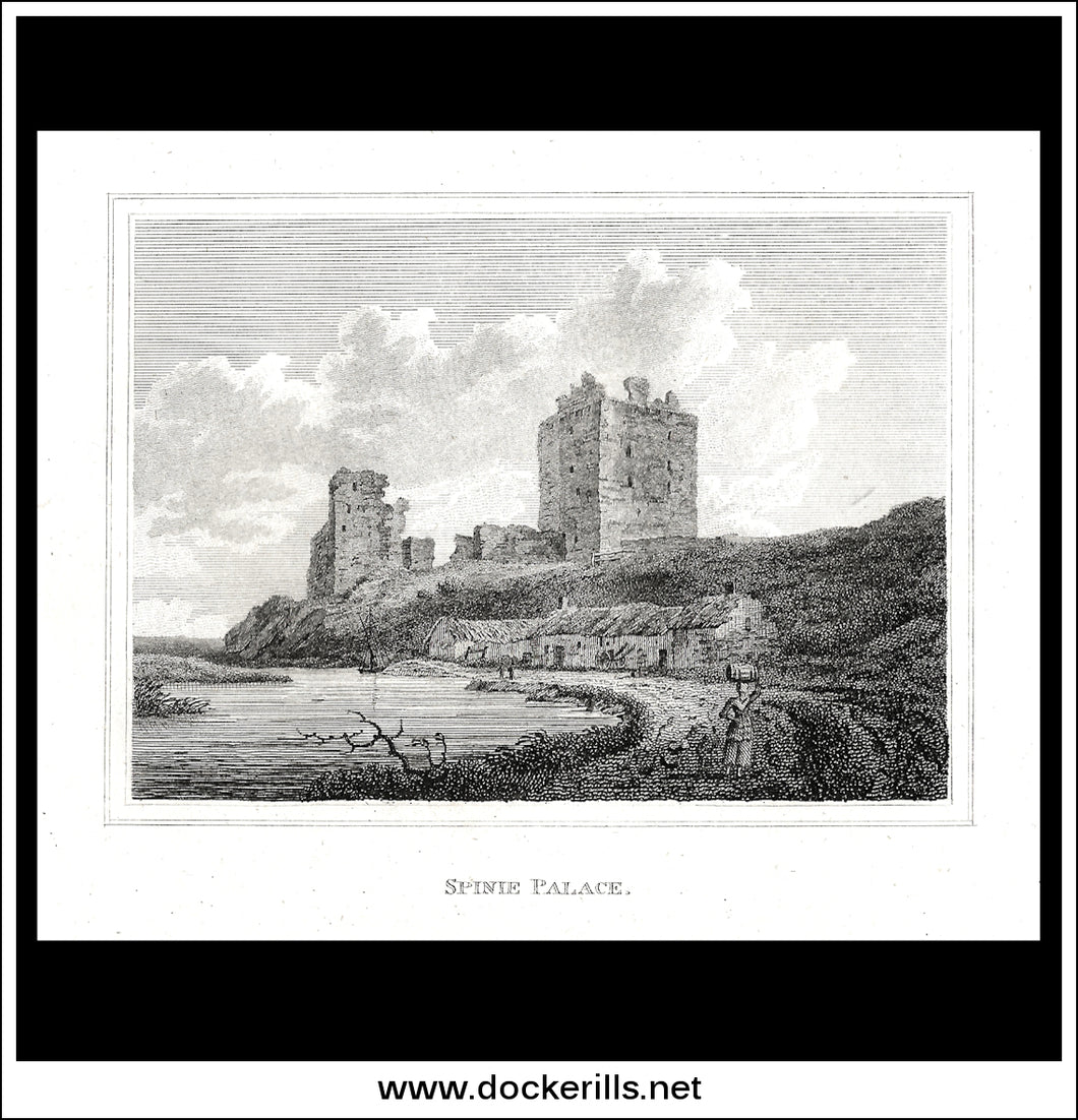 Spinie Palace, Moray, Scotland. Antique Print, Copper Plate Engraving 1806.