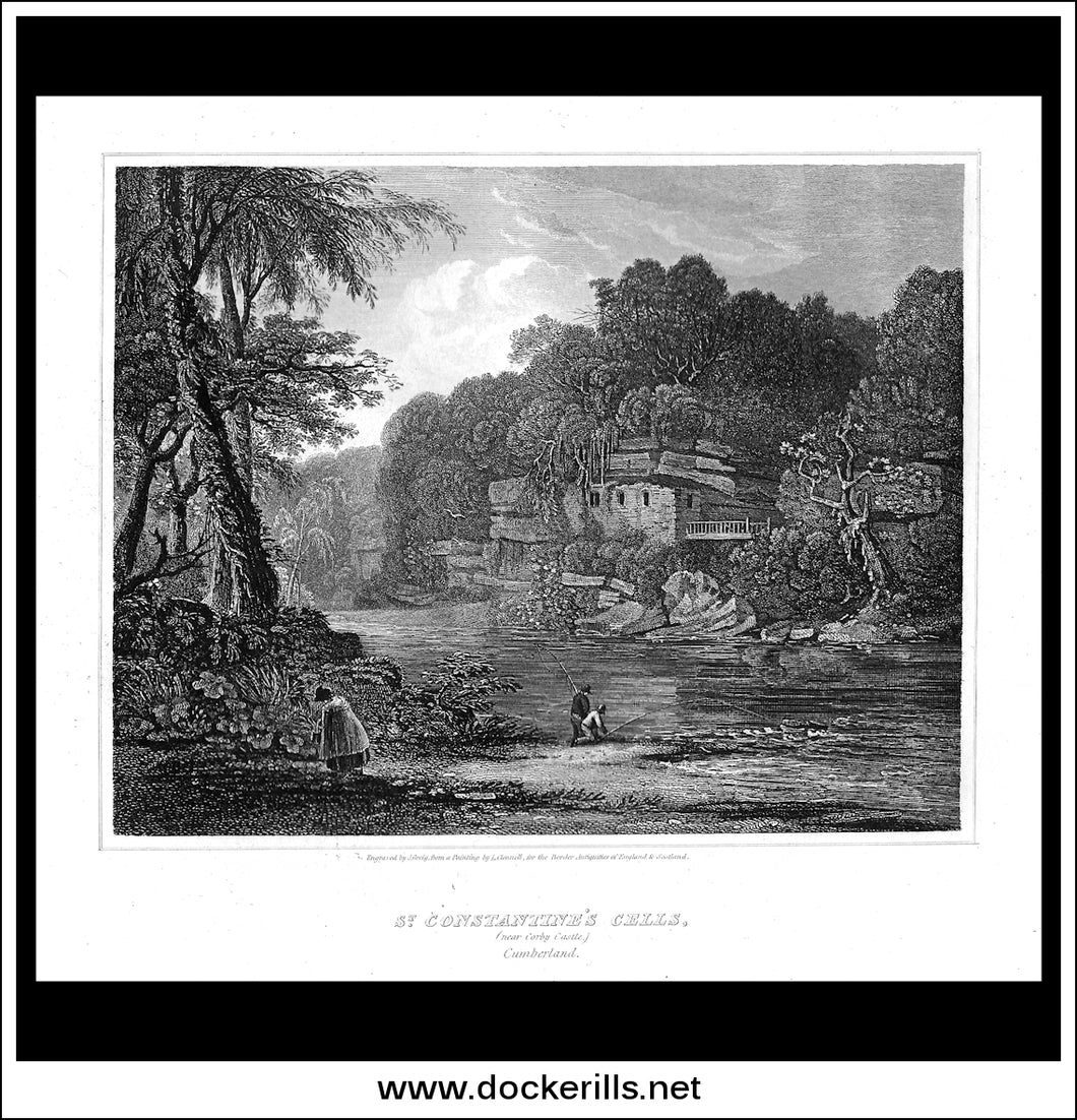 St. Constantines's Cells (Near Corby Castle), Cumberland, England. Antique Print, Copper Plate Engraving 1816