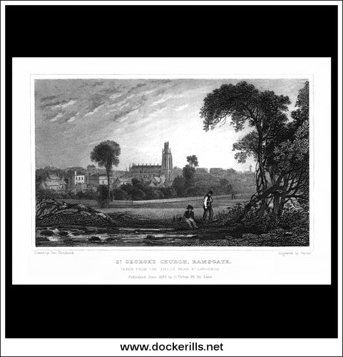 St. George's Church, Ramsgate, From The Fields Near St. Lawrence, Kent, England. Antique Print, Steel Engraving c. 1830.