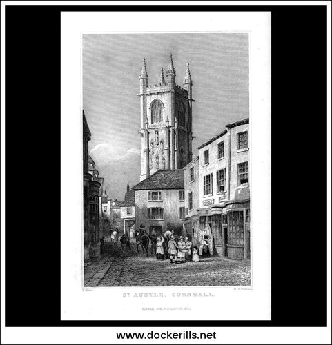 St. Austle, Cornwall, England. Antique Print, Steel Engraving c. 1830.