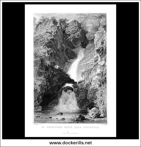 St. Knightons Kieve, Near Boscastle, Cornwall, England. Antique Print, Steel Engraving 1831.