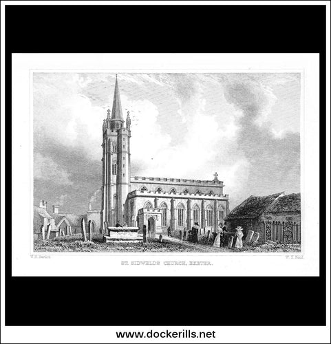 St. Sidwell's Church, Exeter, Devonshire, England. Antique Print, Steel Engraving c. 1830.