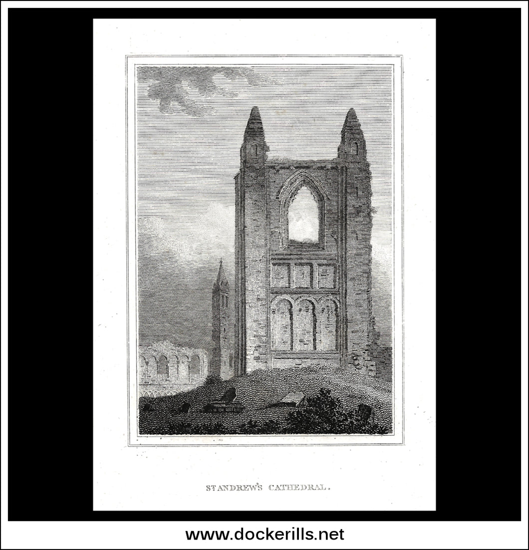 St. Andrews Cathedral, Fifeshire, Scotland. Antique Print, Copper Plate Engraving 1805.