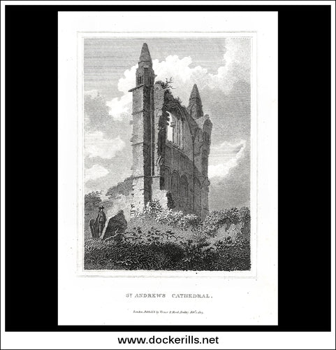 St. Andrews Cathedral, Fifeshire, Scotland. Antique Print, Copper Plate Engraving 1805. [B]